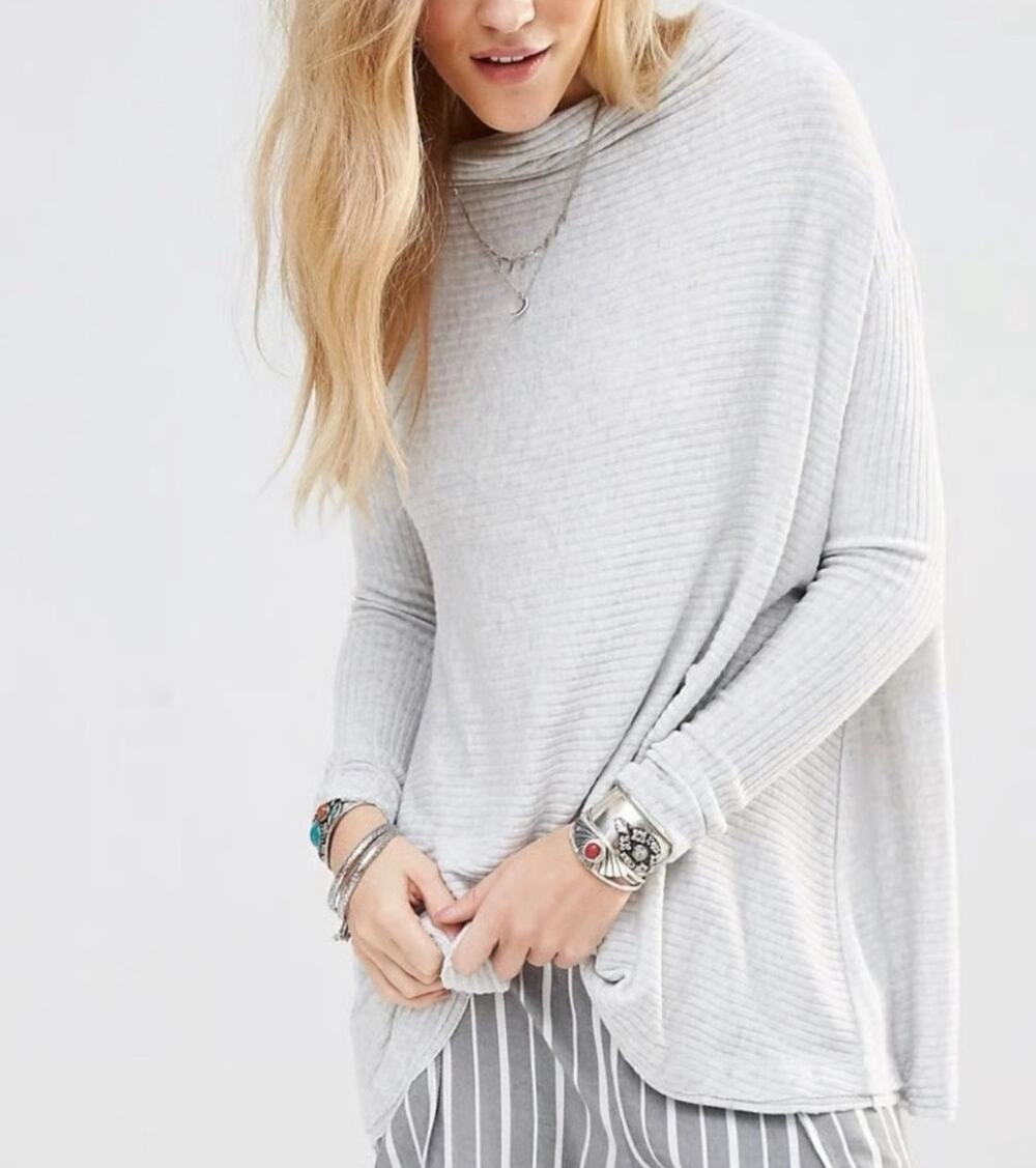 Free People We The Free Lover Top Ribbed Split Back Oversized Mock Neck Medium